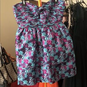 Elegant Floral Formal Dress in Blue and Purple